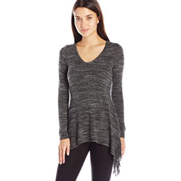 Karen Kane Sweaters - KAREN KANE Charcoal Gray Soft Fitted Fringe Top